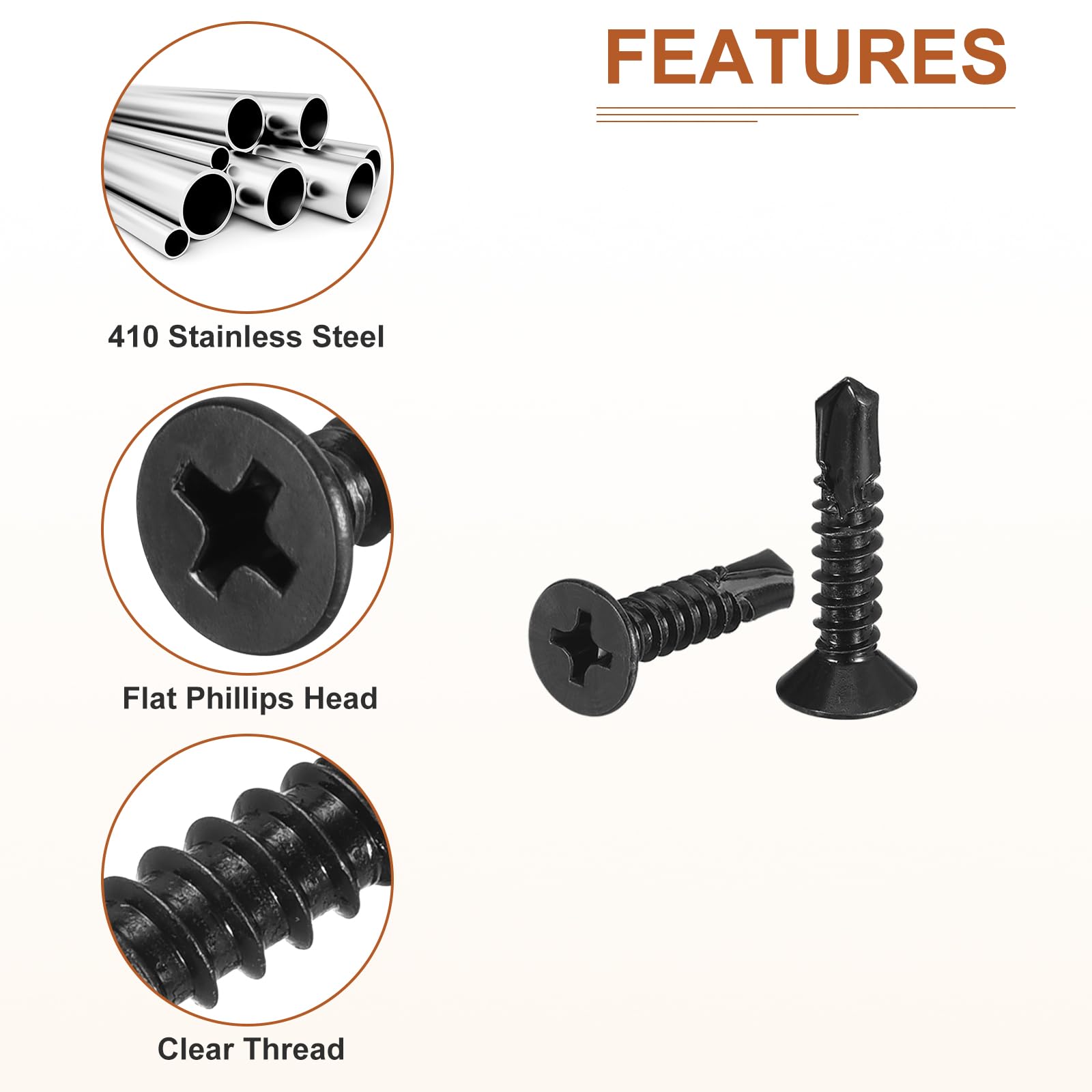 DTGN 100Pcs ST4.8x25mm Self Drilling Screws, 410 Stainless Steel Flat Head Phillips Sheet Metal Screw - Image 4