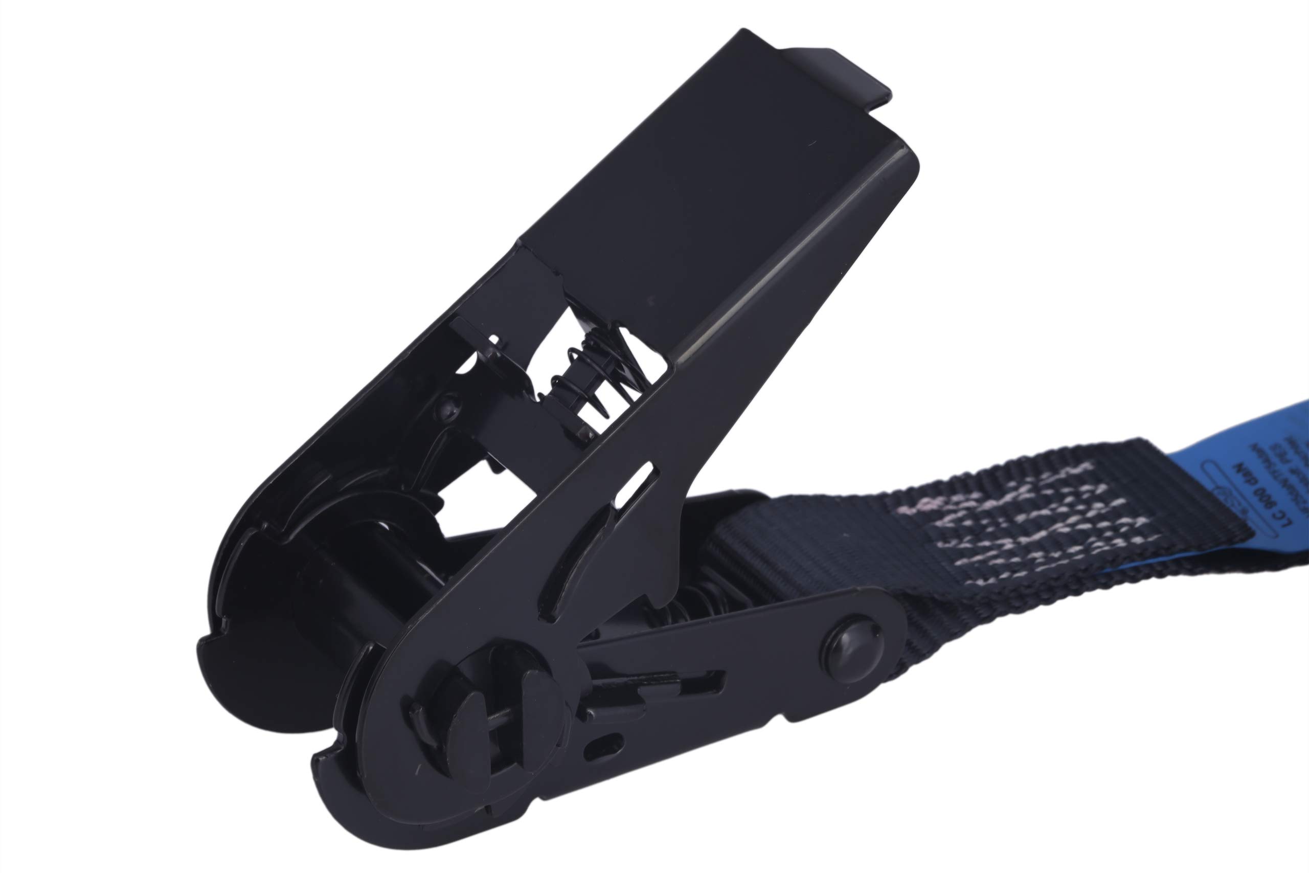 Set di 4 cinghie di ancoraggio con cricchetto, resistenti in un unico pezzo, lunghezza 4m/6m, larghezza 25mm, certificato TÜV, carico fino a 900kg, secondo DIN EN 12195-2 (Nero, 4 m)
