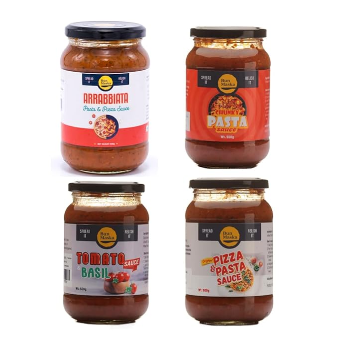 Combo of Chunky Pasta Sauce, Arrabbiata Sauce, Tomato & Basil Sauce and Original Pizza & Pasta Sauce | Ready to Eat Food | No Artificial Preservatives (500 gm Each,Pack of 4)