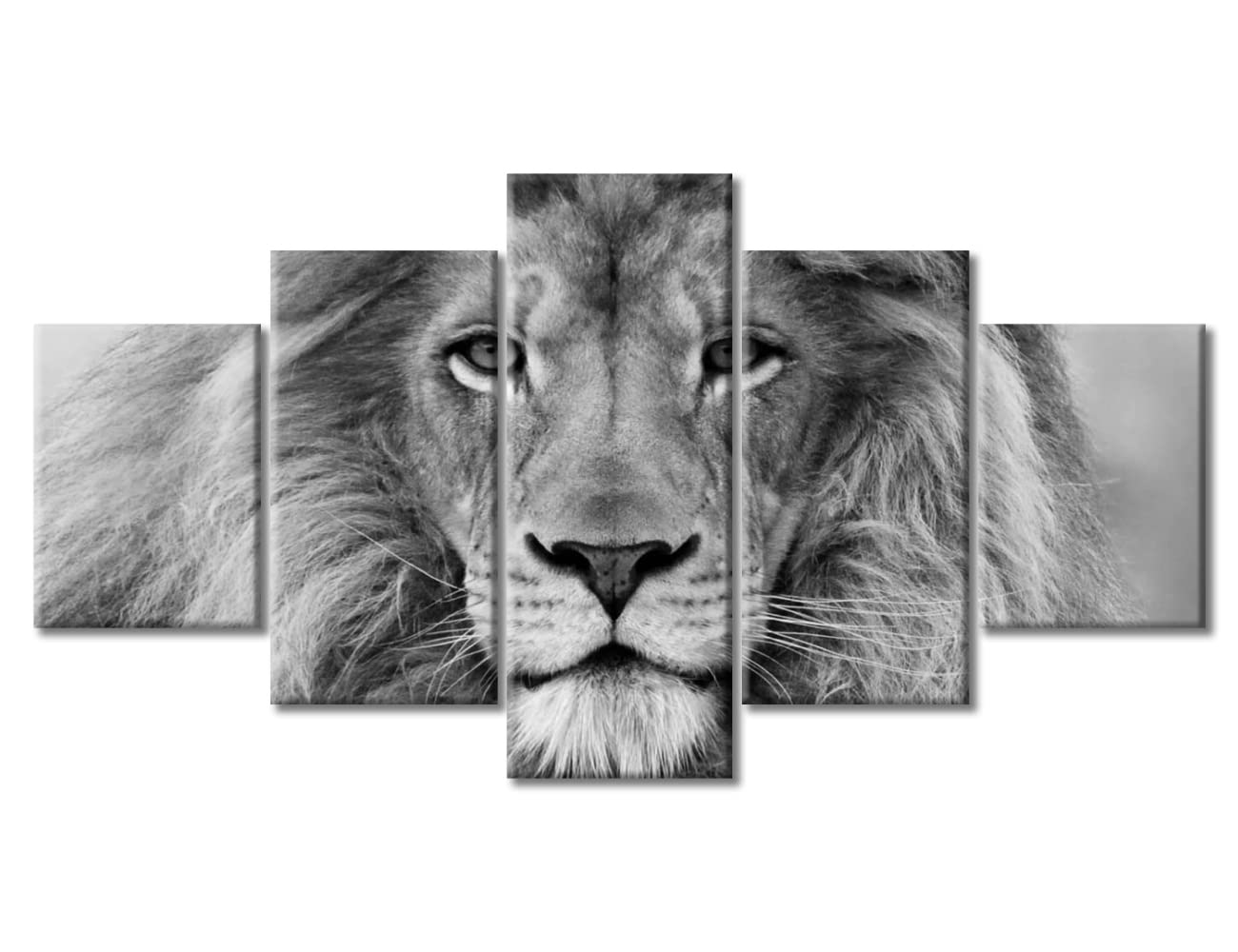 TUMOVO Toile murale à thème tête de lion noir et blanc – peintures d'animaux – images de peintures d'animaux modernes – cadre d'art contemporain prêt à être accroché – 152,4 x 81,3 cm (l x H)