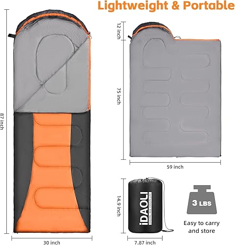 Miniatura 2 de iDAOLI Sacos de dormir conectables para niños y adultos, 3-4 estaciones, mochilero, saco de dormir portátil y ligero, para camping, senderismo,