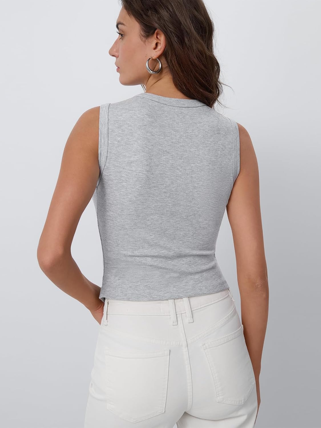 Trendy Queen Womens Going Out Tank Top Ribbed Button Down Sleeveless Vest Crop Spring Beach Vacation Summer Tops - Image 4