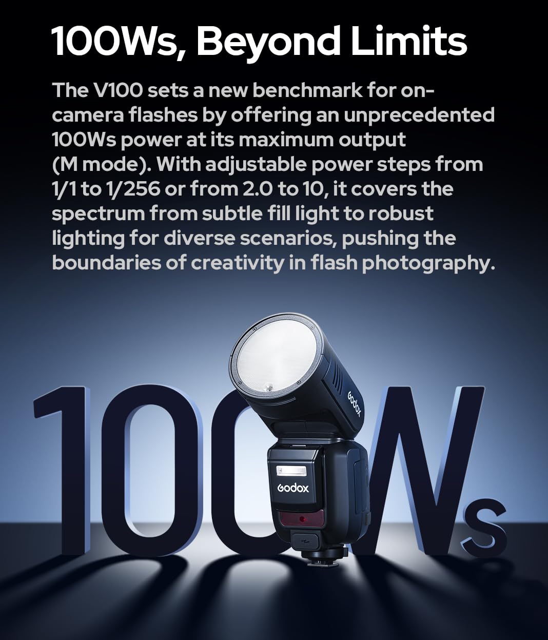Godox V100-F V100F TTL lampa błyskowa do aparatu Fuji, Godox V1PRO-F ulepszona, okrągła głowica 100 W z ekranem OLED i SU-1, 2,4 G HSS 1/8000s Li-Ion 7,2 V/2980 mAh