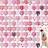Newwiee 100 Pieces Valentine's Day Dog Bandanas Bulk for Large Dogs Pink Red Pattern Pet Triangle Scarf Puppy Cat Kerchief Bibs Scarf for Valentine Pet Costume Accessories for Small to Large Puppy Cat