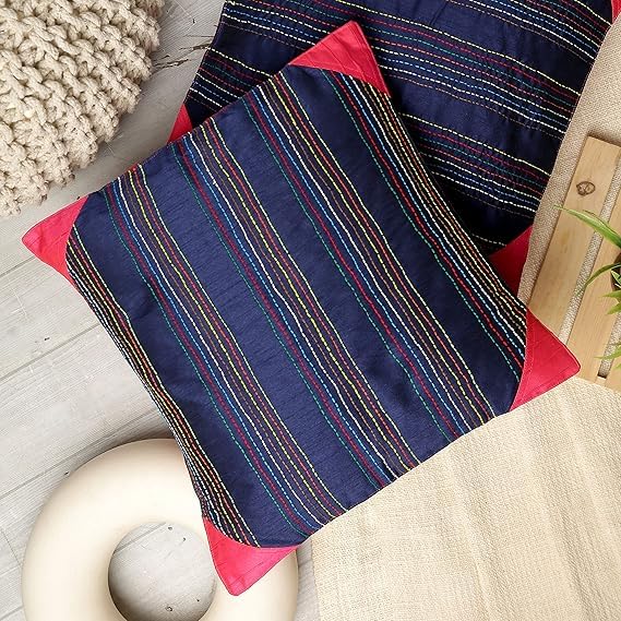 INDHA Embroidered Cushion Covers Kantha-Embroidery | 16X16 Cushio...