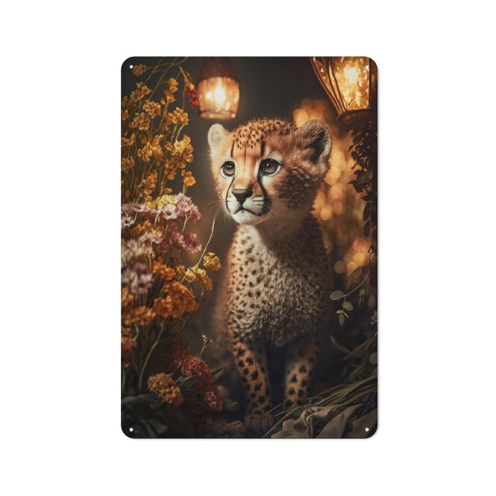 Junmoney Magic Fantasy Cheetah Cub Smart Metal Desk Wall Sign 30X20cm, Creative Space Decor For Workspace, Cafe, Shop Or Desk Area