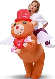 Halloween Inflatable Costume Cupid Bear for Adults Valentines Riding on Bear Inflatable with Heart Arrow and Wings for Men Women Valentine's Day Proposal Wedding Anniversary Outfit