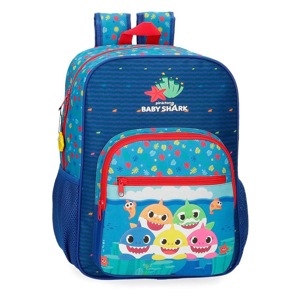 Baby Shark Mochila Escolar Happy Family 38cm Adaptable, Azul