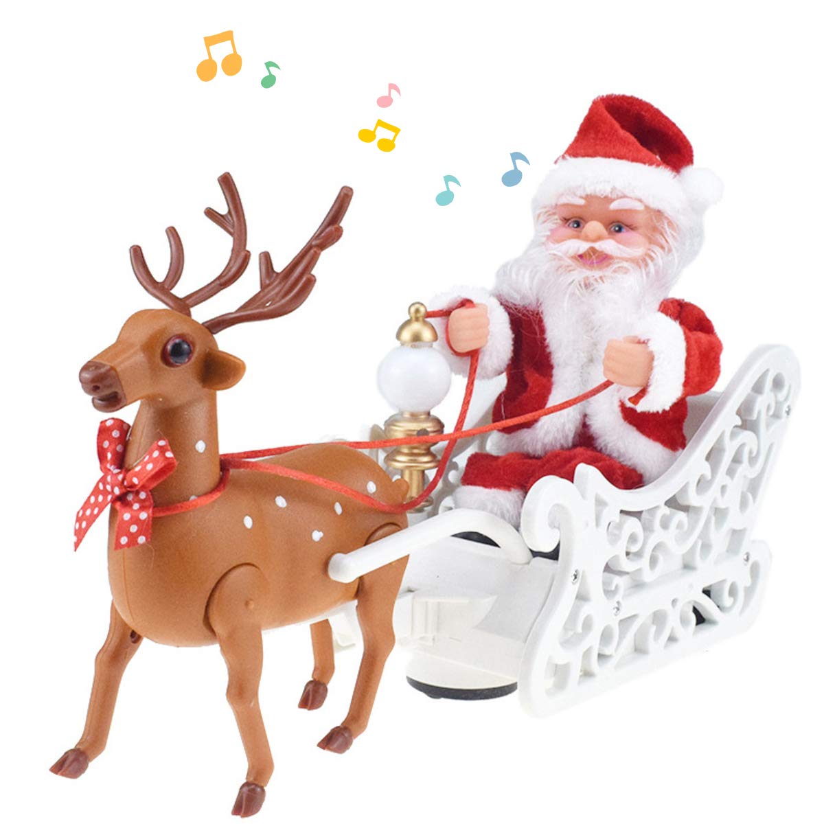 Amazon Co Jp クリスマスギフト 電気サンタクロースシミュレーションエルクプルそり 音楽 子供のための装飾クリスマスパーティーの装飾ギフト ホームクリスマスデコレーションキット ホーム キッチン