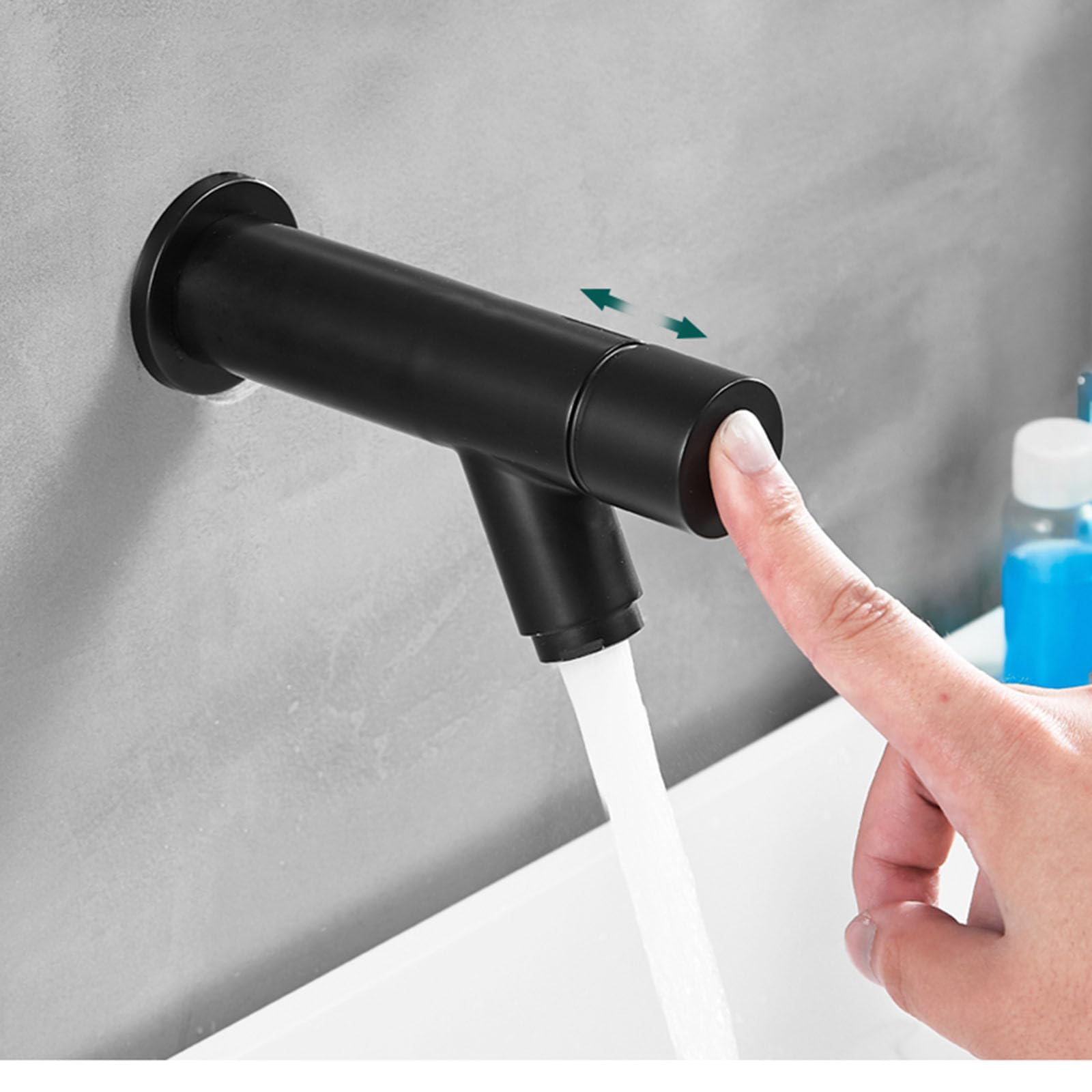 Waschtischarmatur Kaltwasser Schwarz Wasserhahn Wandmontage Bad mit Drücker