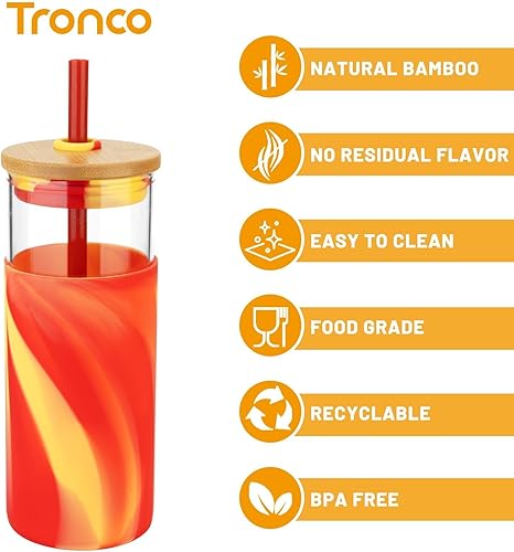 Miniatura 40 de Tronco - Vaso de vidrio de 20 onzas con tapa de bambú y pajilla, vaso para licuado de frutas con funda de silicona, sin bisfenol A, apto para