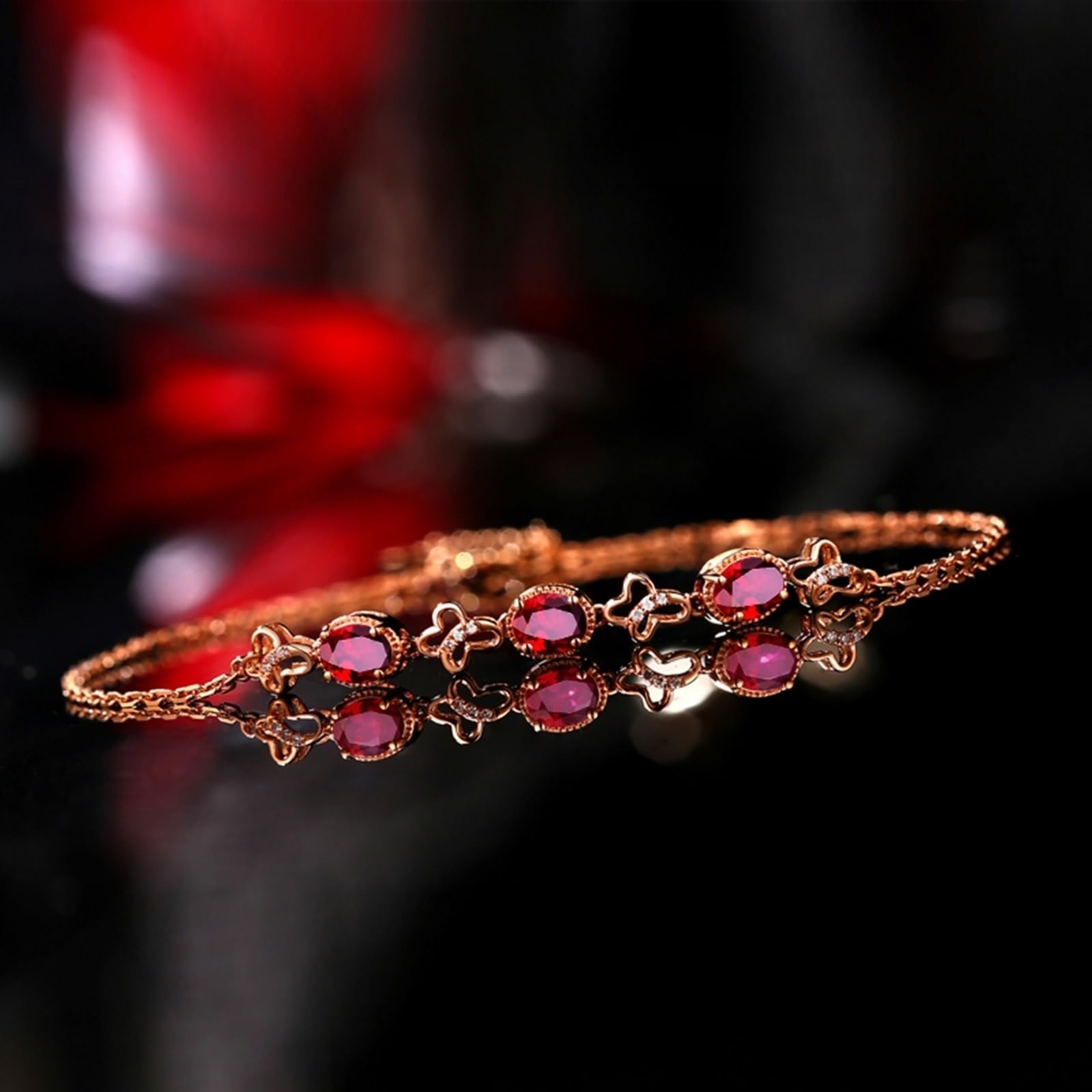 Bracciali Oro Rosa 750/585/375, Bracciale Donna con Rubino Sintetico 1.33ct 16-18 cm Estensione 4 cm con Moissanite, Braccialetto Sposa Matrimonio