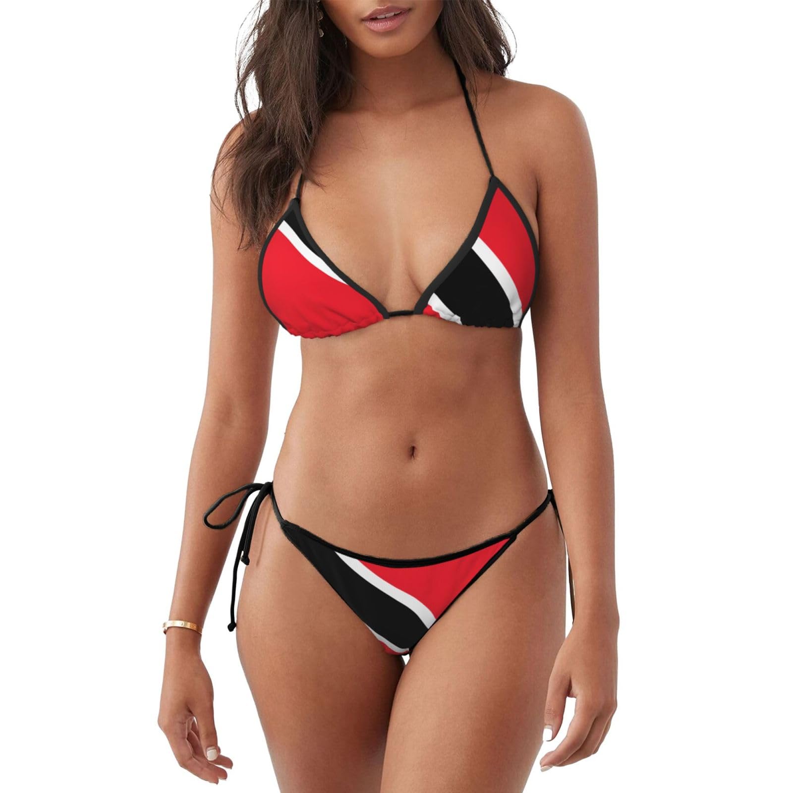 Qhzly Women's Black Flag Of Trinidad And Tobago Bikini Set M Swimsuit - Comfortable Swimwear For Beach, Pool & Vacation