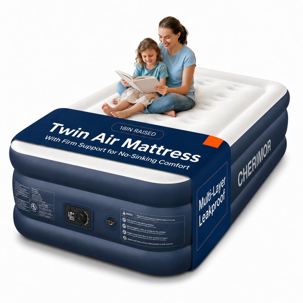 CHERIMOR Twin Air Mattress with Built in Pump, 18 inch High Thicken Durable Inflatable Mattress, Comfortable Sleeping Surface, Portable Blow up Mattress with Carry Bag, Air Bed for Camping, Office-image-33