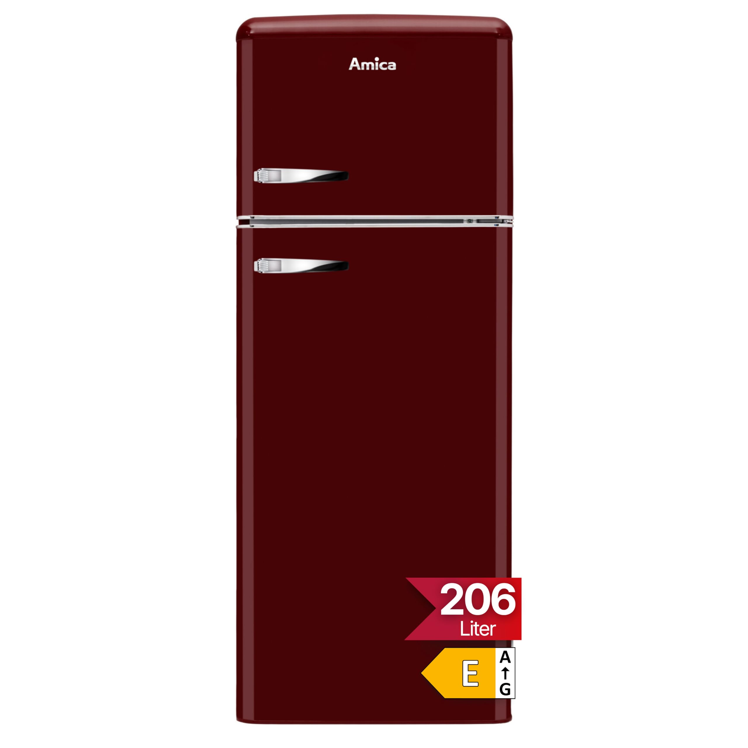 Amica KGC 15631 R Retro Kühl-/Gefrierkombination / Wine Red (Weinrot) / 144cm (H) x 55cm (B) x 62cm (T) / Retro-Design / Kühlschrank mit Gefrierfach