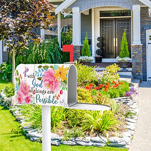 Image of Spring Summer with God All Things are Possible Mailbox Cover Magnetic Standard Size 20.5 inchx18 inch, Religious Peony Flower Post Letter Box Wrap Decor Inspirational Outdoor Garden Yard Decoration