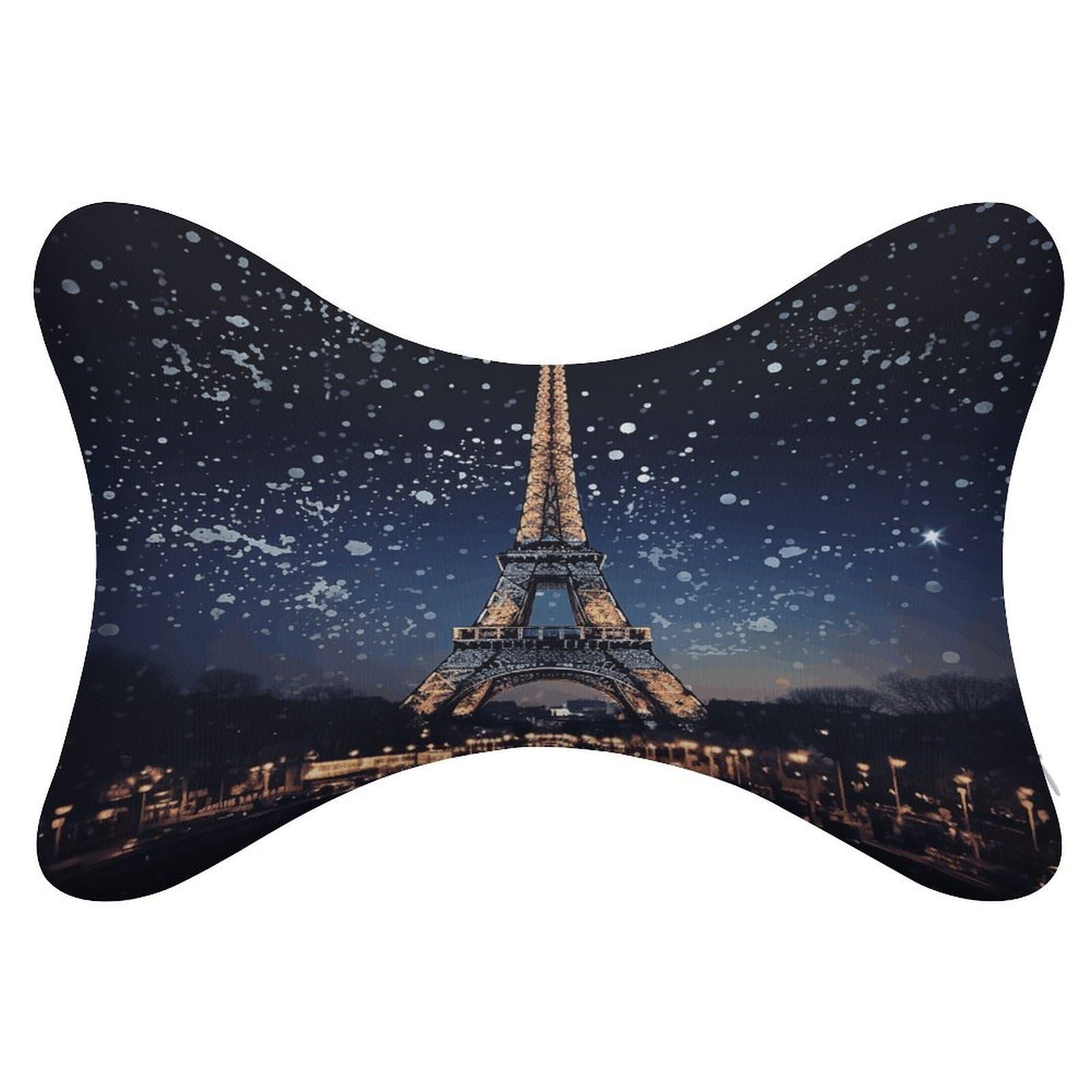 VstaDank Night Paris Eiffel Tower Car Neck Pillows 2 Pack Removable Ergonomic Cervical Support Pillow Fashion Cozy Bone Shaped Pillows Soft Car Headrest Pillow for Office Airplane Most Car