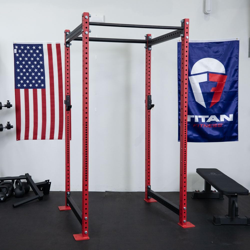 Titan Fitness T-3 Series Red Short Power Rack, 36in Depth, 1,100 LB Capacity Cage for Weightlifting and Strength Training