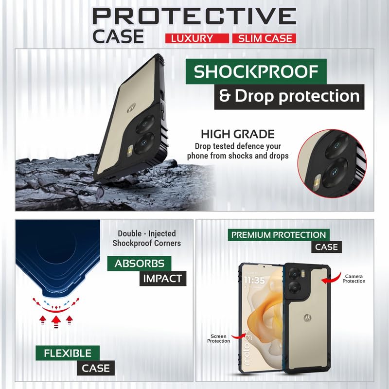 Image of AIBEX Crystal Clear Back Cover Case for Motorola G05 | Shockproof Design | 360 Protection | Non-Yellowing Transparent Back | Slim Fit TPU & PC Hybrid Case with Black Bumper
