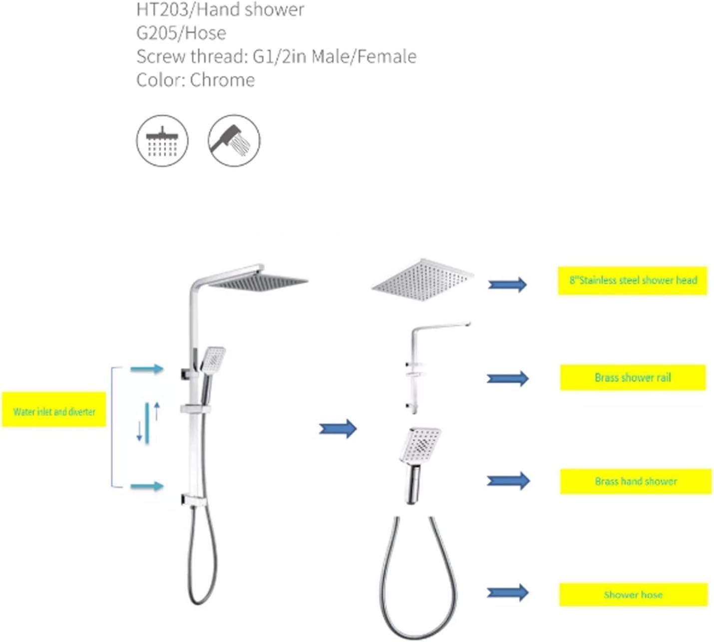 Shower Set Handheld Shower Head Kit Wall Mounted Exposed Rainfall Sanitary Ware Shower Faucet Australia Shower Set faucets Bathroom Showerheads (Bath& Shower Faucet Type: Shower Se