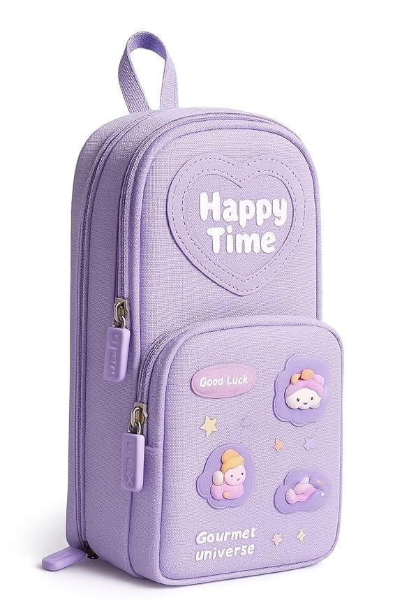SVH Large Capacity Pencil Case for Girls – Canvas Aesthetic Pencil Pouch with 6 Layers, 3 Zipper Compartments | Waterproof School Stationery Organizer for Kids & Teens