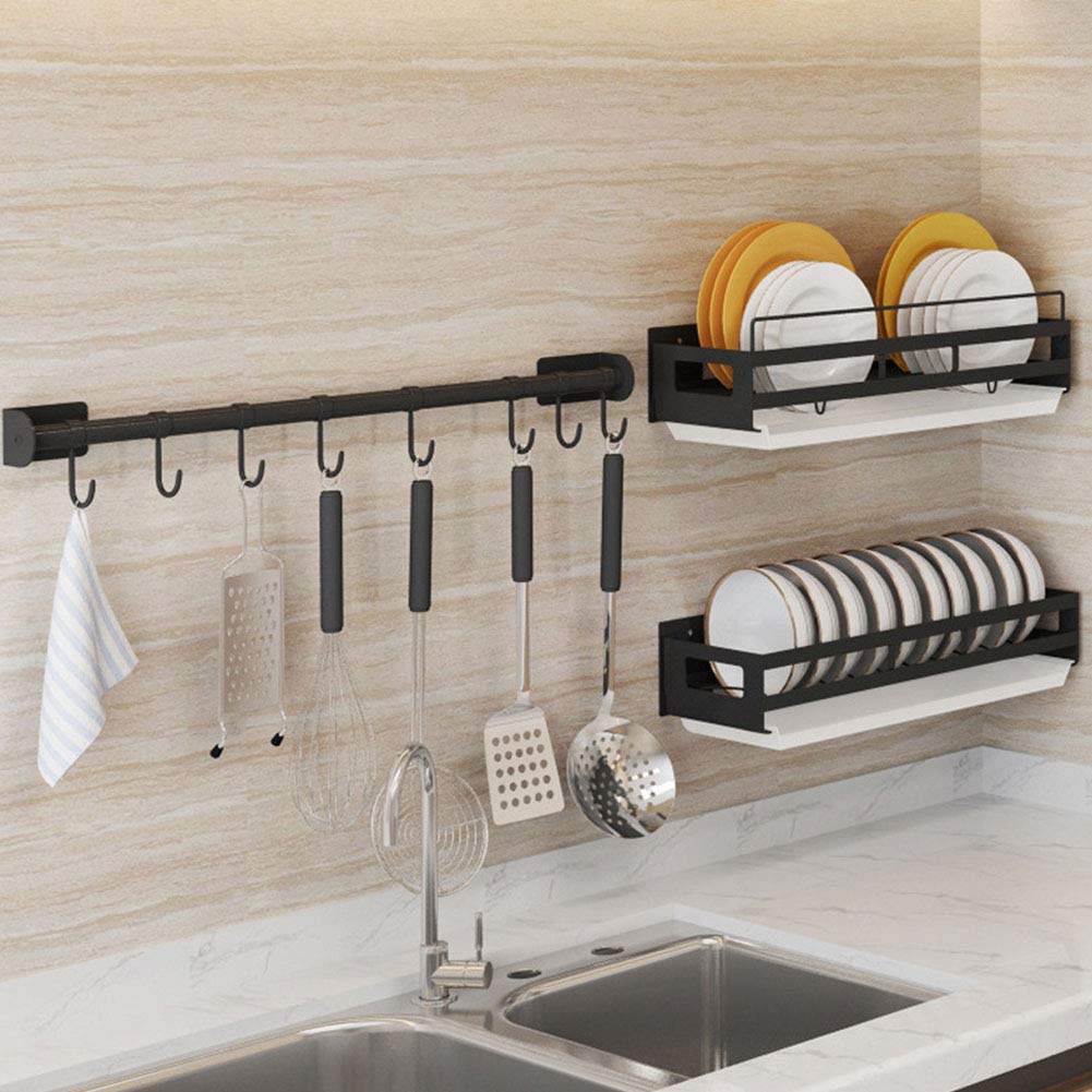 Keukengerei Rack mokken haken wandmontage opknoping rail rek 6 haken keuken potten pannen kookgerei handdoeken 40 cm (15,7 inch