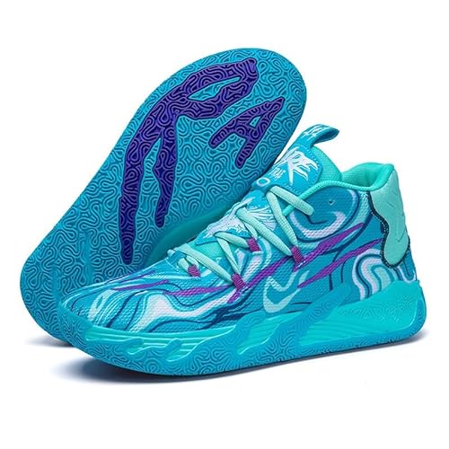 Bolognifi Unisex High-top Basketball Shoes, Non-Slip Rubber Outsole Ideal for Outdoor Training and Games(Blue,6 UK)