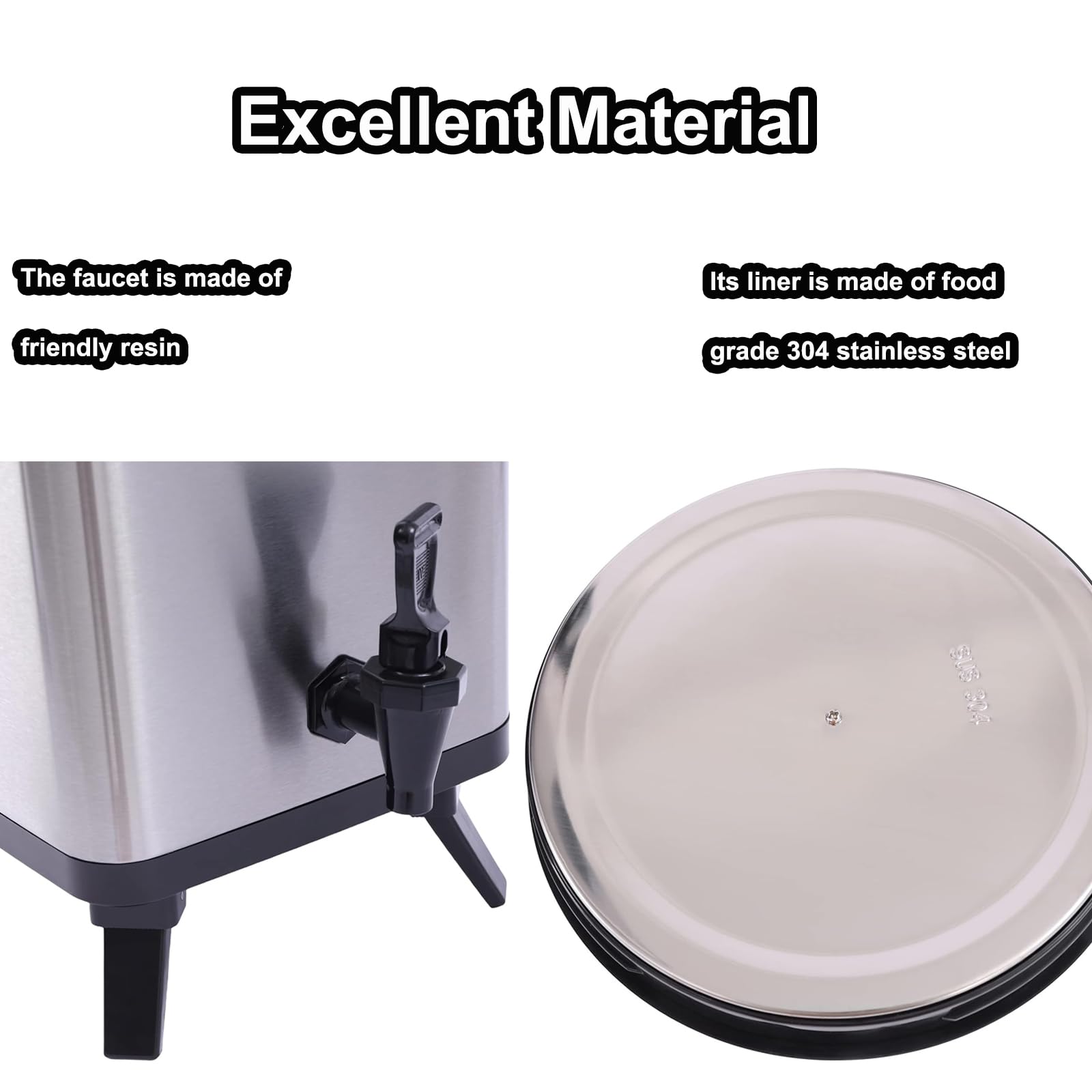 Distributore termico per bevande, in acciaio inox, per bevande calde e fredde con beccuccio, capacità 12 l, per tè, caffè, acqua, ideale per feste, picnic all'aperto, buffet