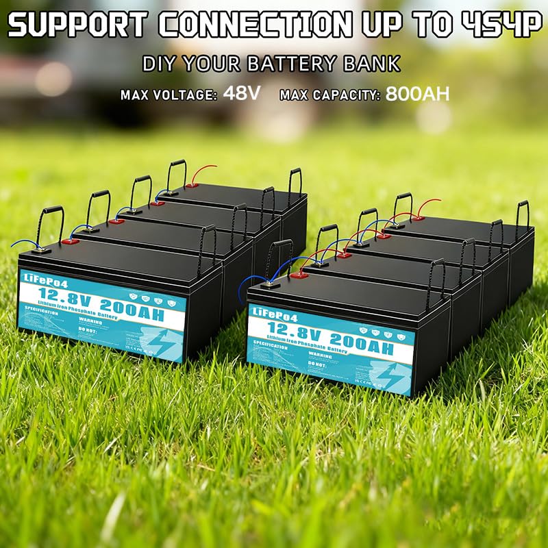 Batterie Ricaricabili,LiFePO4 Batteria da 12V 200Ah al litio ferro fosfato, dotata di BMS da 200 A, durata superiore a 8 anni, adatta per campeggio,alimentazione di emergenza, ecc.