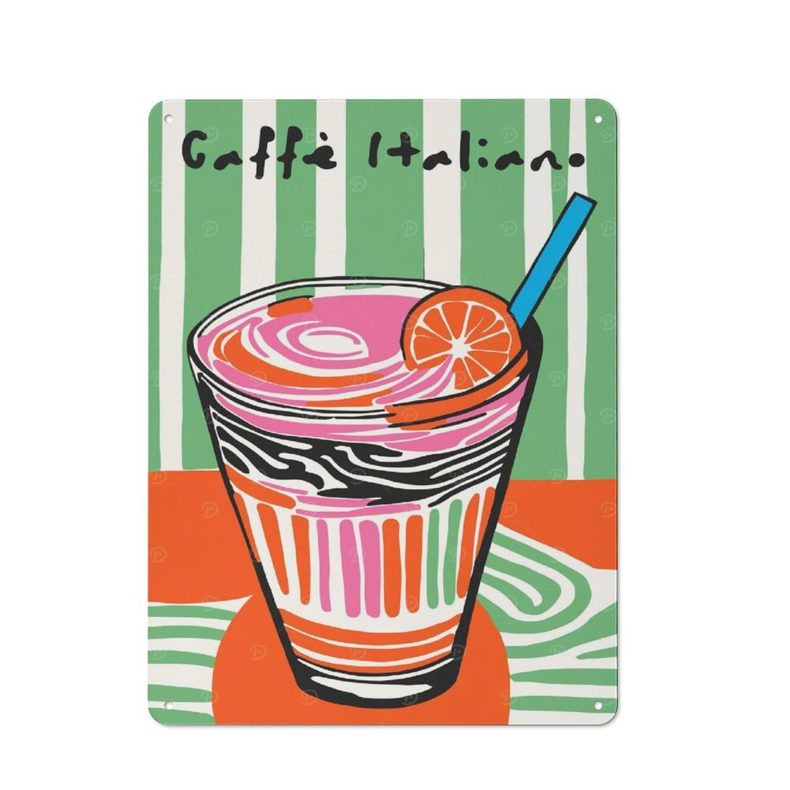 Junmoney Style-14 Metal Wall Sign 40X30cm Featuring Retro Caffe Italiano For Garage Or Workshop, Suited To Diy Enthusiasts
