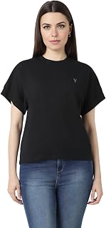 Van Heusen Women's Cotton Regular Fit Half Sleeve Crew Neck Casual Regular Comfort Fit T-Shirt Price In India