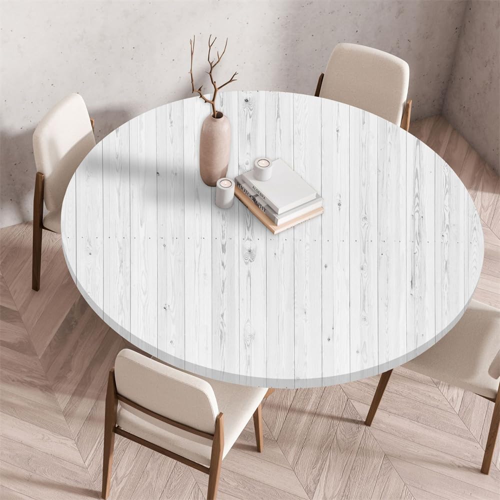 Chickwin Round Fitted Tablecloth with Elastic Edge, Wood Texture Pattern Wipe Clean Table Cover Outdoor Garden Tablecloth Non-Slip Stain-resistant Washable for Circle Table (70cm,Light Gray) โ image 1
