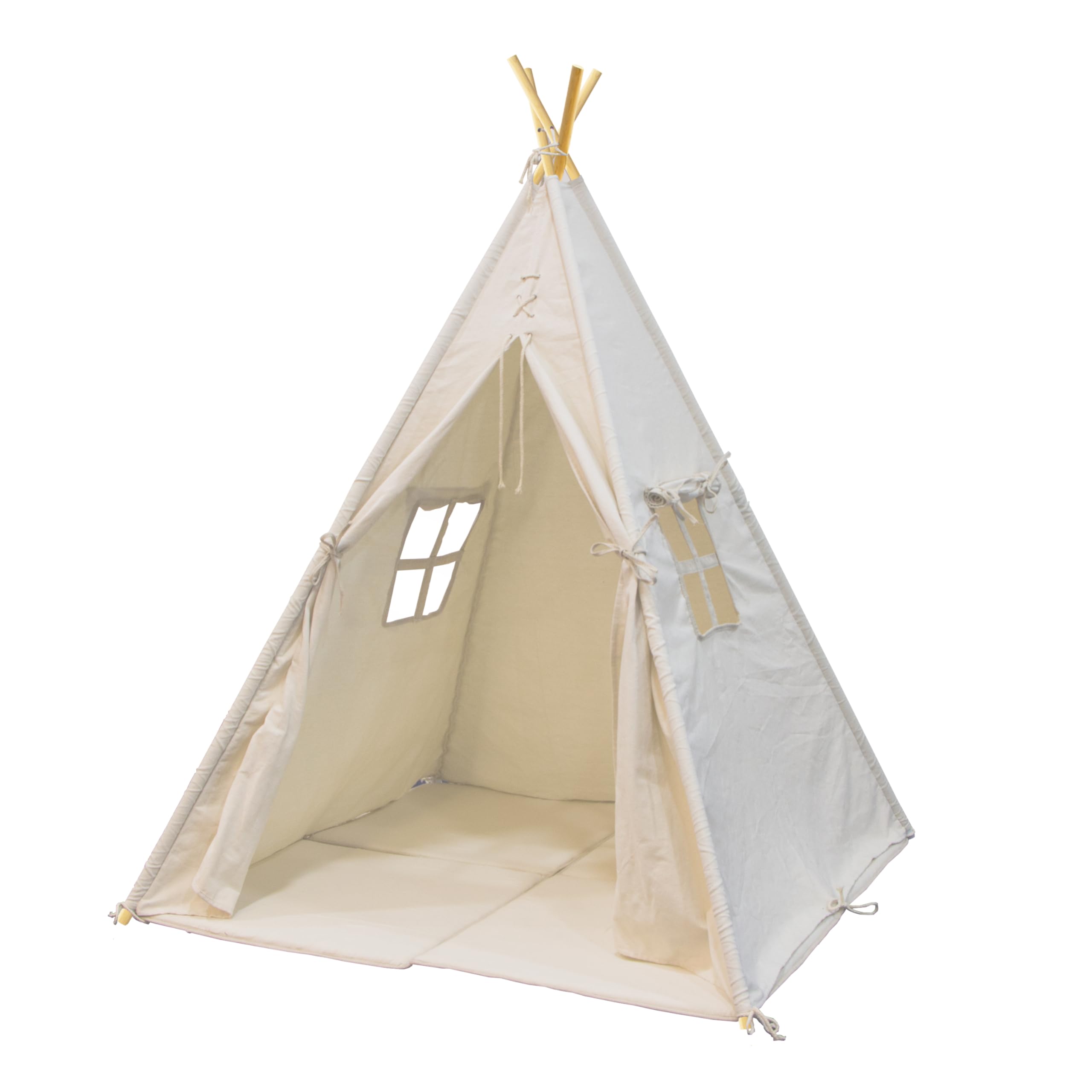 Sunny Alba tenda Tipi per bambini in bianco crema | Wigwam Play Tent con finestre | 120x120x160cm | Con cuscino tappeto