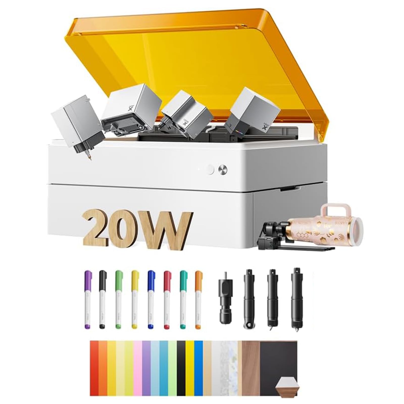 xTool M1 Ultra Máquina de Manualidades 4 en 1: Grabador Láser 20W, Corte con Cuchilla, Impresión y Dibujo, para DIY, Manualidades y Negocios, Compatible con 1000+ Materiales, Incluye Base y Rotatorio - 20W Grabador Láser