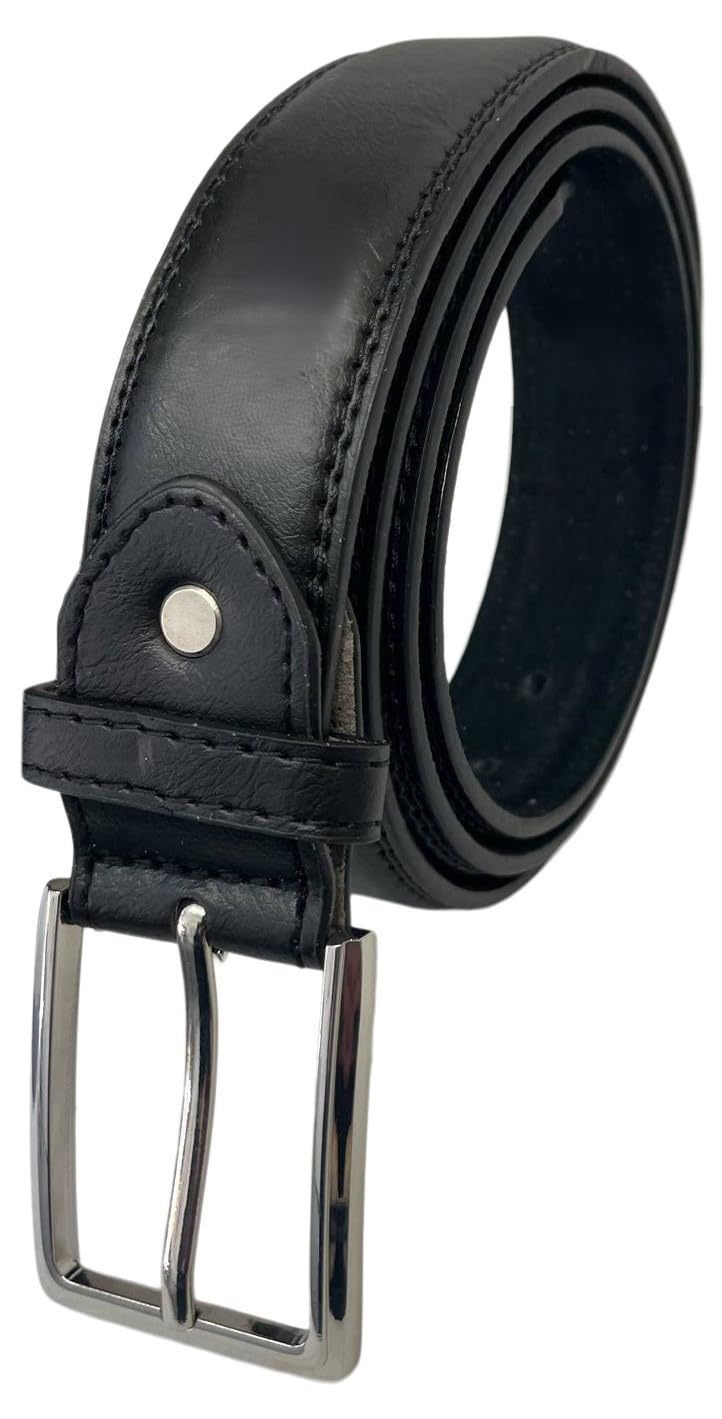 Men's Leather Belt, Black Trouser Belts for Men, 1.25" Wide, Stylish Belt for Special Occasions or Work (Black, M)