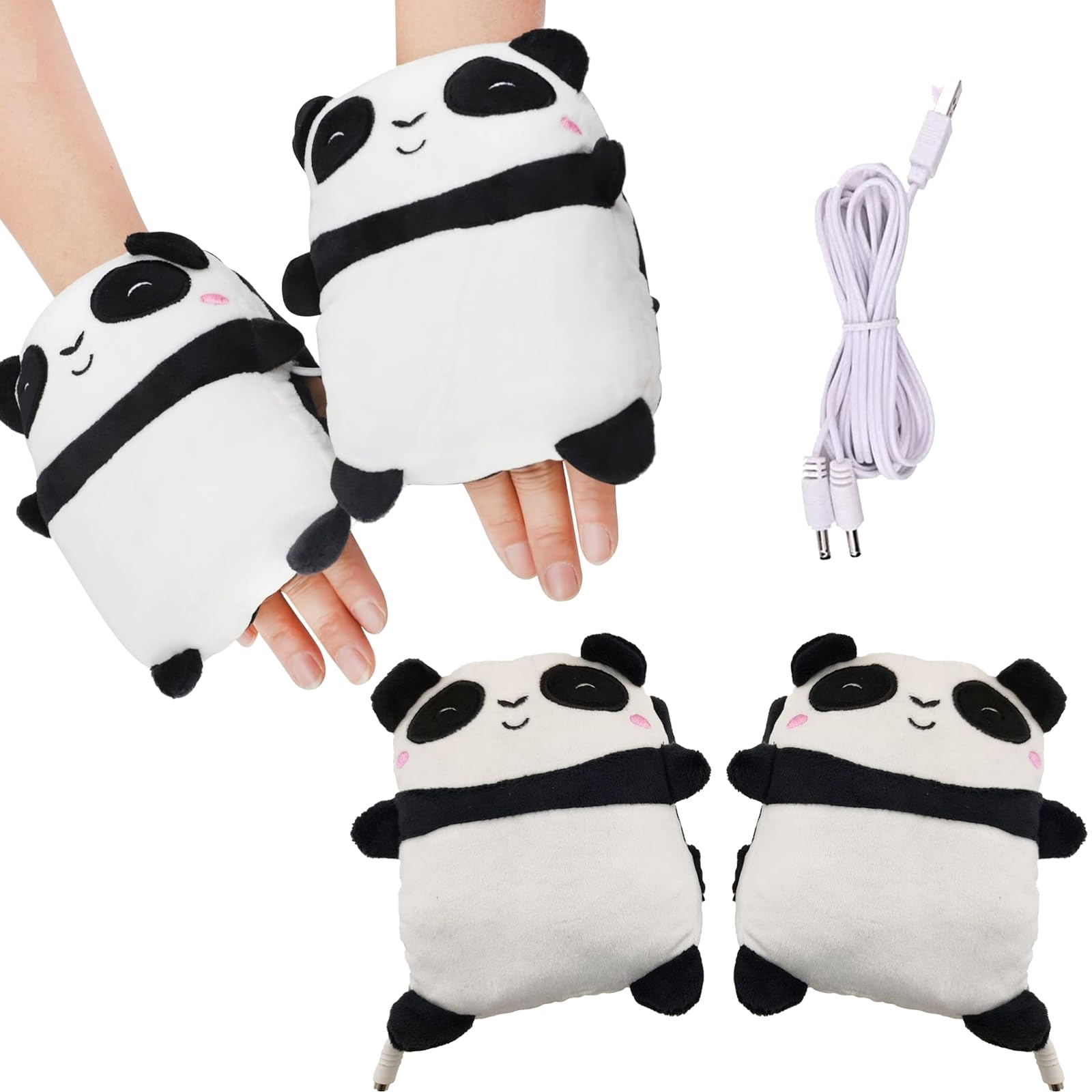 1 Pair USB Cute Heated Mittens Electric Plush Fingerless Thermal Gloves Cartoon Winter USB Hand Warmer Gloves Soft Toast Heating Powered Glove Heated Typing Glove for Phone Laptop Gaming