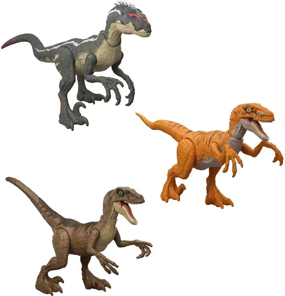 Jurassic Velociraptor Trilogy Set, 3 Action Figures with Attack