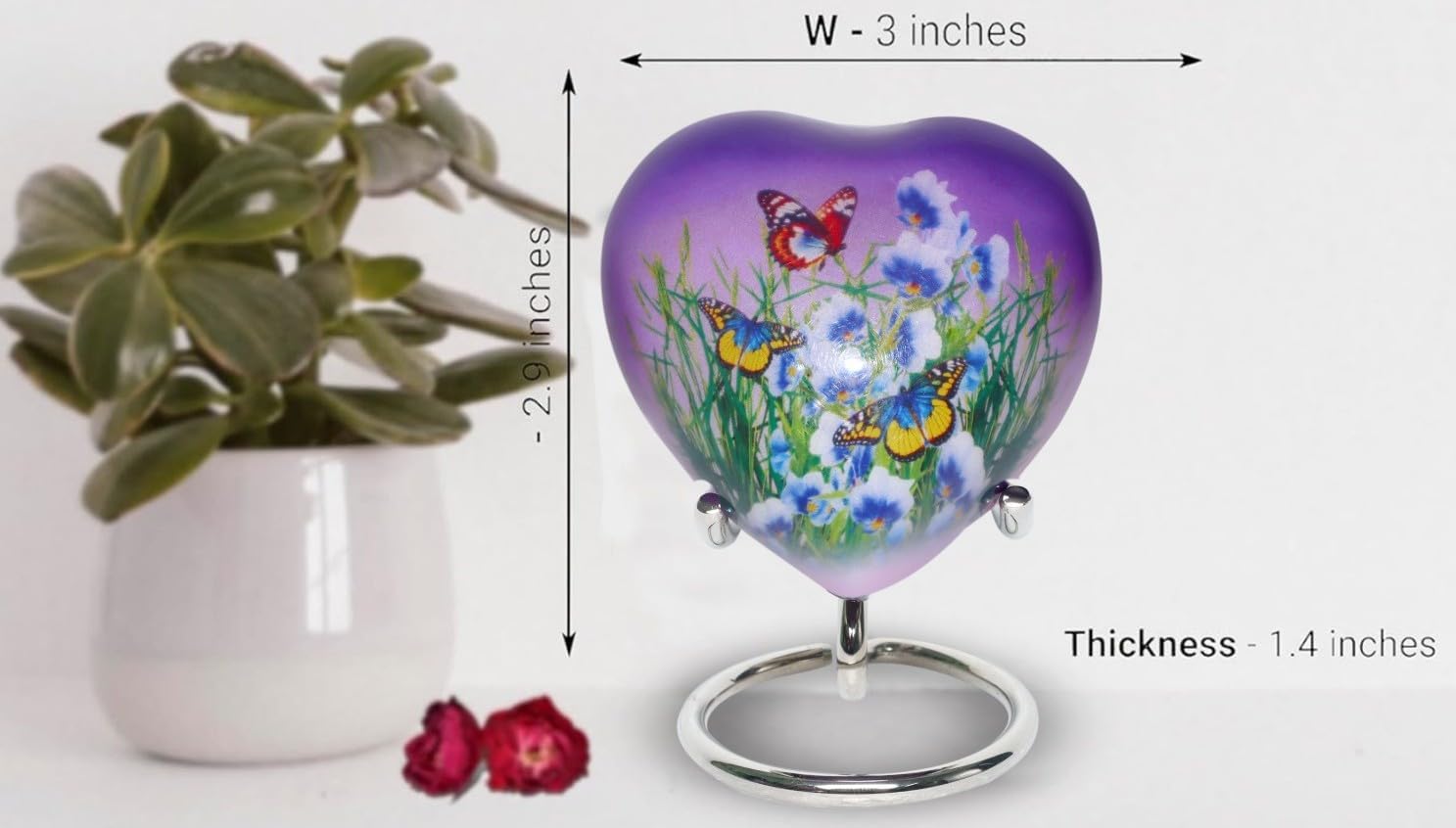BOLD & DIVINE Butterfly Theme Cremation Urns | Decorative Urns for Human Ashes of Female & Male, Urns for Ashes, Funeral Urns (Purple, Heart Shape)