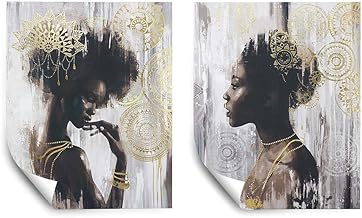 Pi Art Poster African American Gold Art Canvas Wall Art Set, Beauty Portrait Wall Painting Modern Wall Decor for Home Deco...