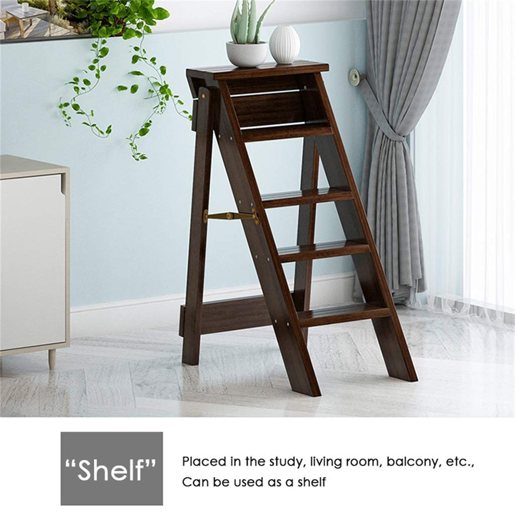 Escalera plegable multifunción de madera maciza de 5 peldaños para interiores y hogares, diseño de ahorro de espacio, escalera simple