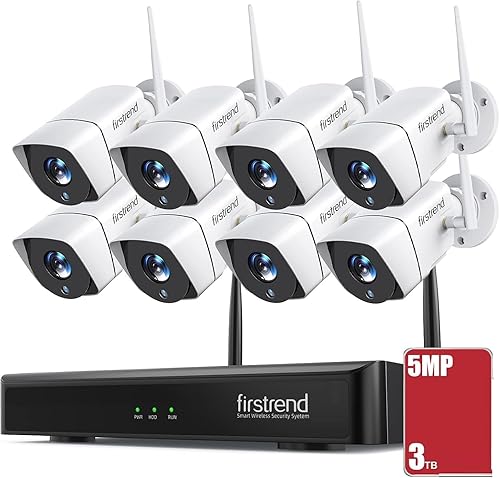 firstrend - Sistema de cámaras de seguridad inalámbricas, grabación continua de 5 MP Ultra HD 8 para vigilancia en el hogar con NVR de 8 canales de