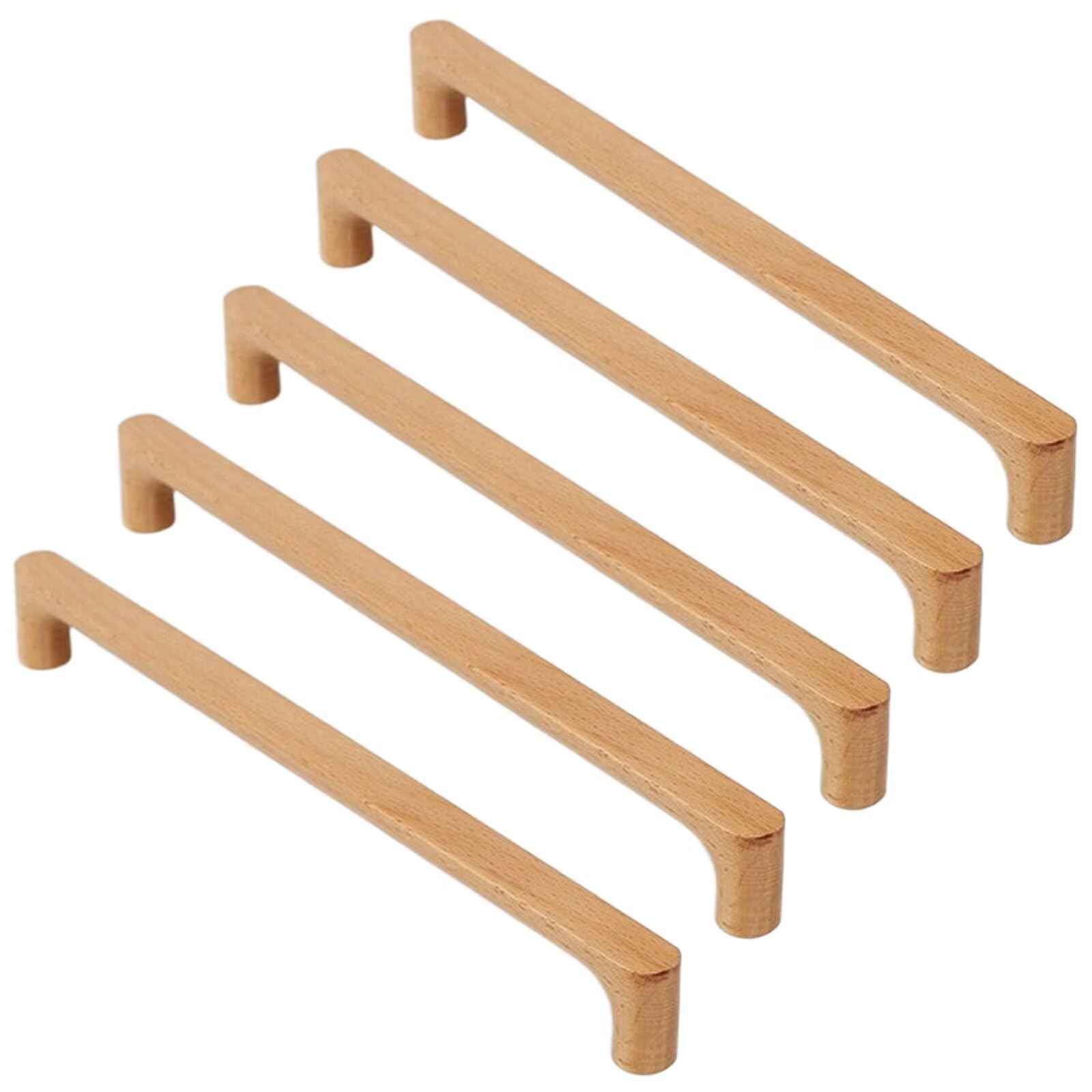 TYYCKJ 5PCS Solid Beech Wood Knobs Wooden Cabinet Handles Drawer Pull Handle for Cupboard Wardrobe Dresser Closet Door Home Decoration Furniture Pulls, 256mm Hole Distance