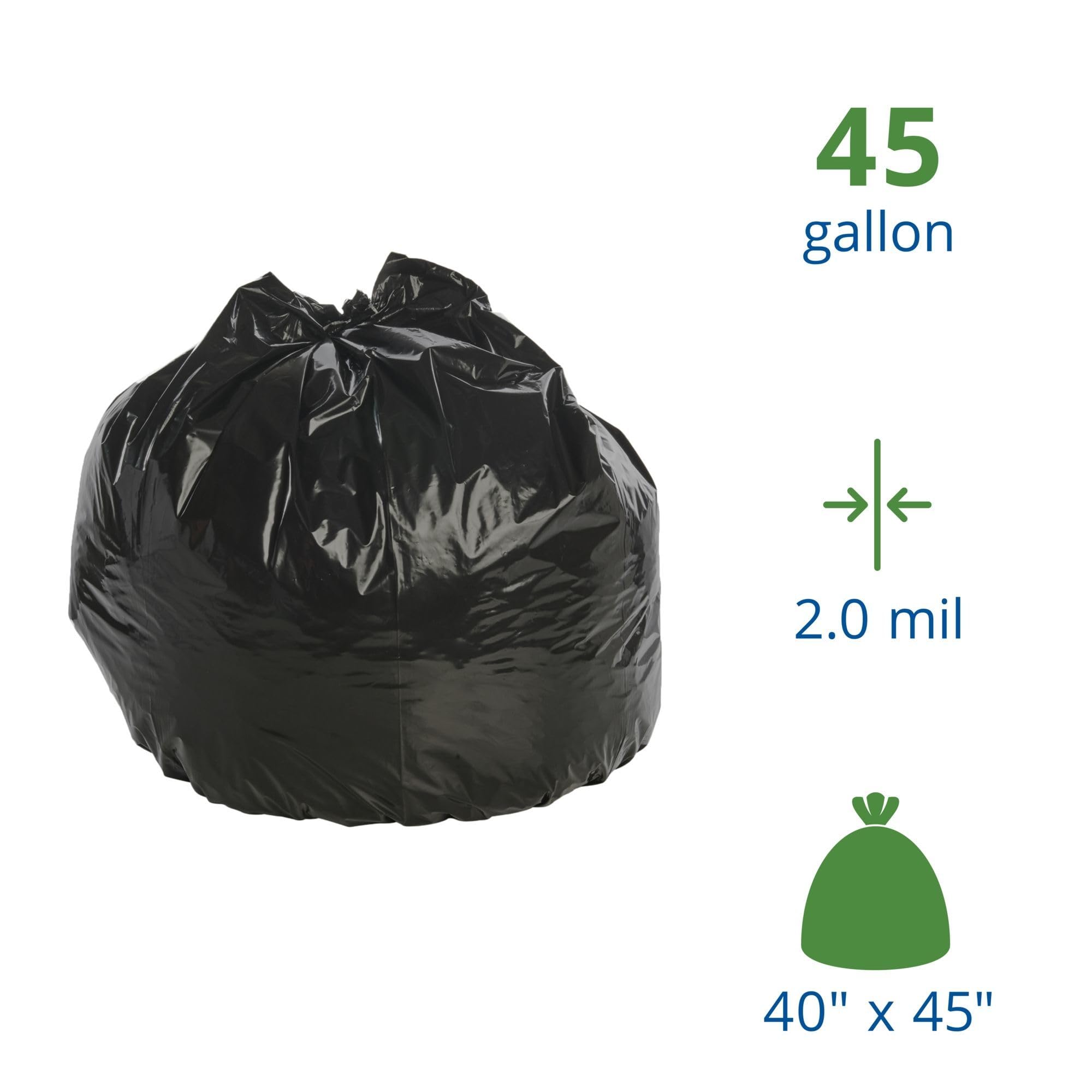 Stout P4045K20 Trash Garbage Bags 45gal 2mil 40 x 45 Black 65/Box