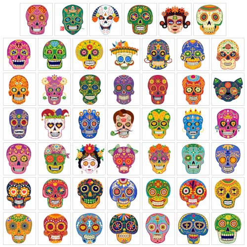 Qpout 96pcs Day of the Dead Sugar Skull Glow in Dark Temporary Tattoos for Kids,Halloween Dia De Los Muertos Waterproof Fake Skeleton Sugar Skull Tattoos Stickers - Image 2
