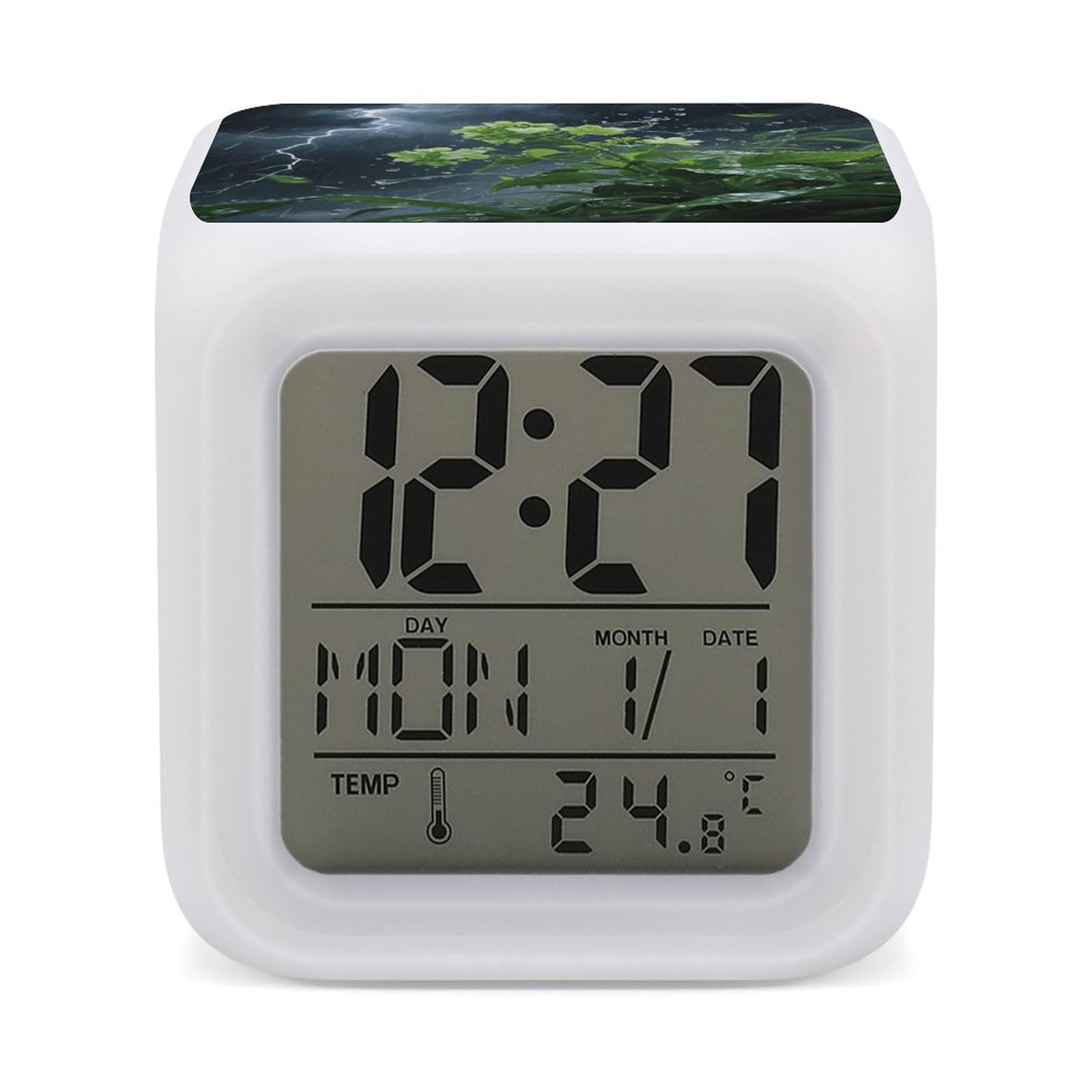 VstaDank Green Floral Plant Alarm Clock Sleep Trainer 7 Color Changing Night Light Modern Touch Bedside Lamp Fashion Digital Clock with Temperature Display Wake Clocks for Loud Alarm