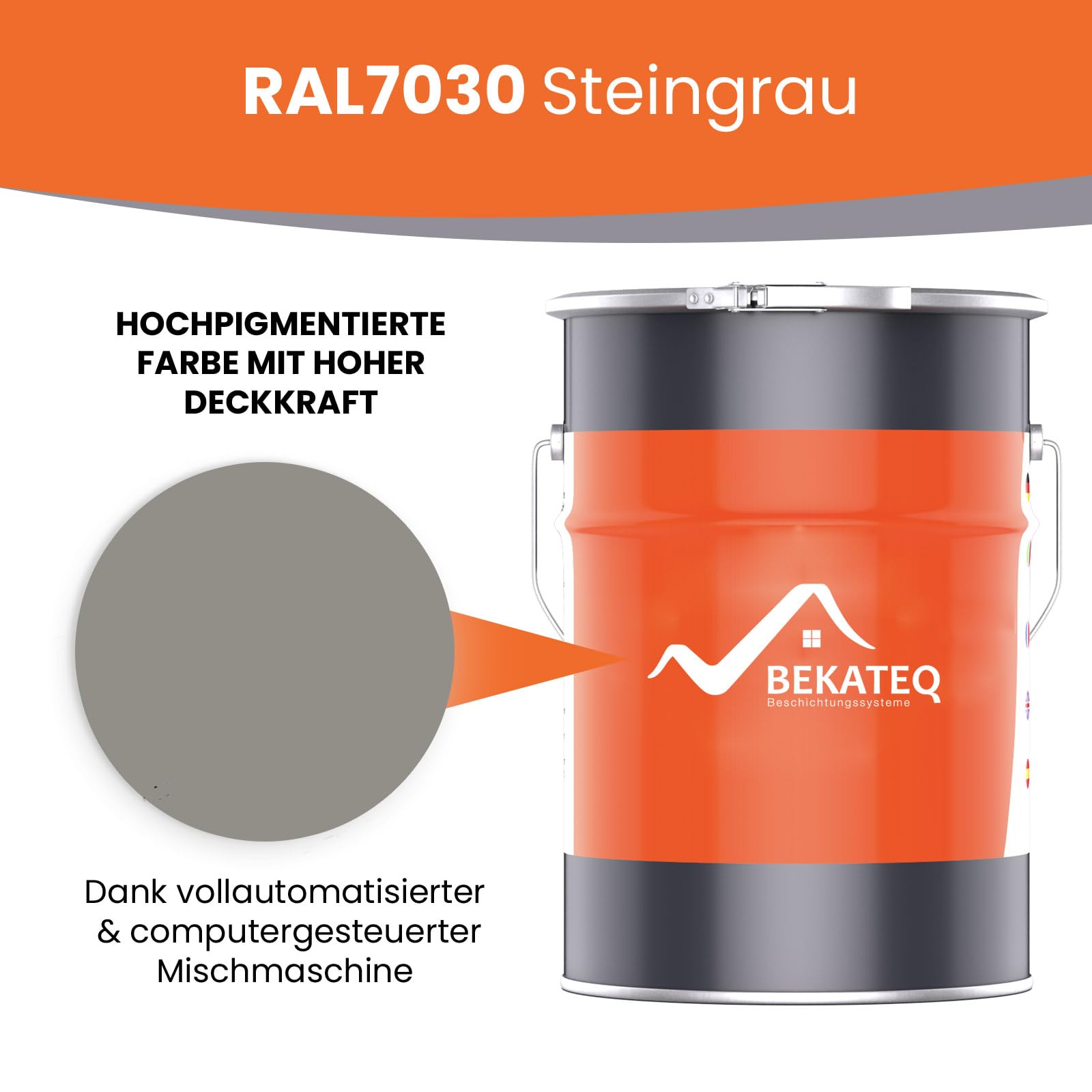 BEKATEQ Holzschutzfarbe 5l Steingrau auf Wasserbasis I Holzfarbe für innen und außen I Parkettlack, Türlack, Treppenlack, Zaunfarbe & mehr I Hochdeckender Wetterschutzlack für Holz BE-420