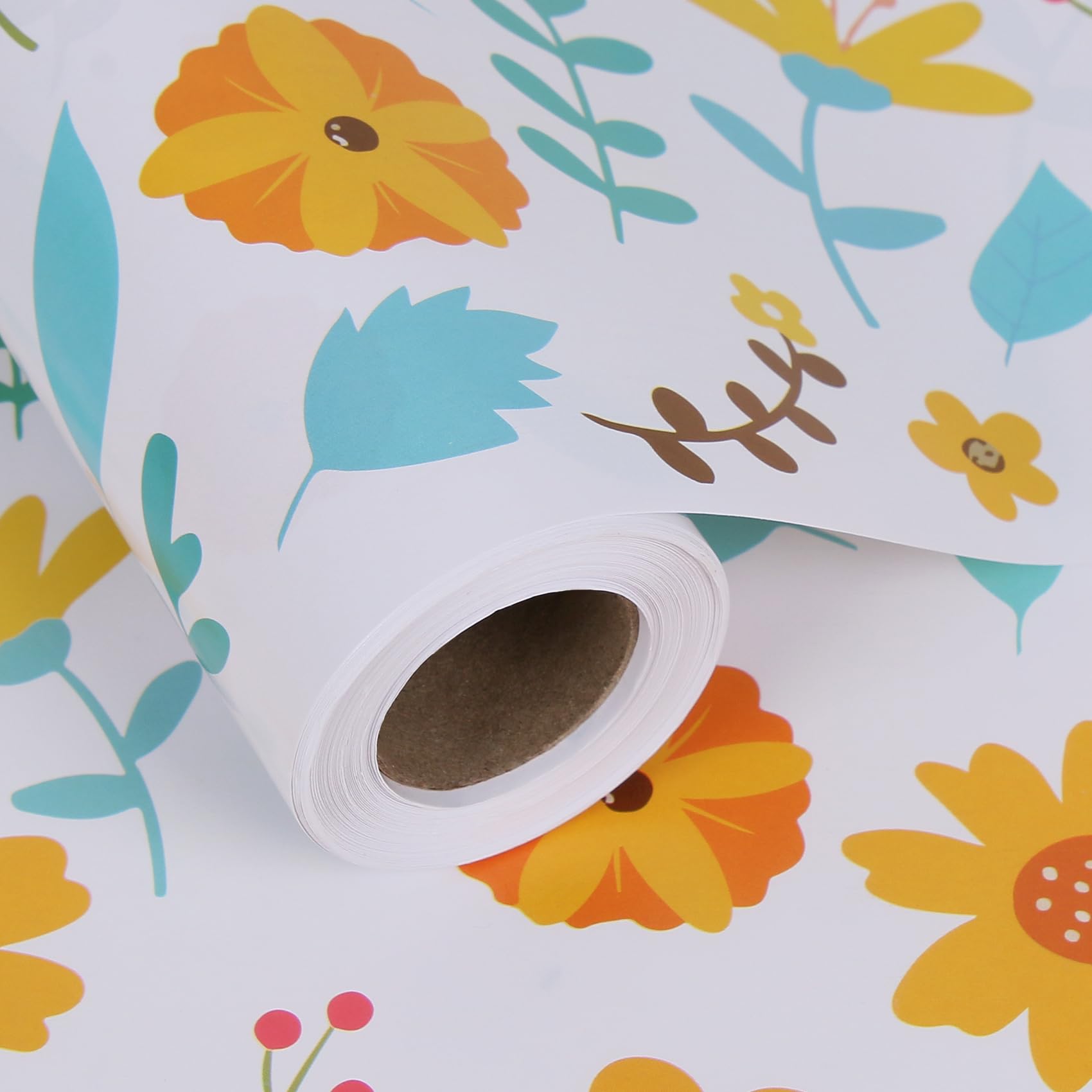 Aimyoo Floral Wrapping Paper Jumbo Roll 17 in x 60 ft, Blue Orange Flower Gift Wrap for Wedding Bridal Shower Birthday