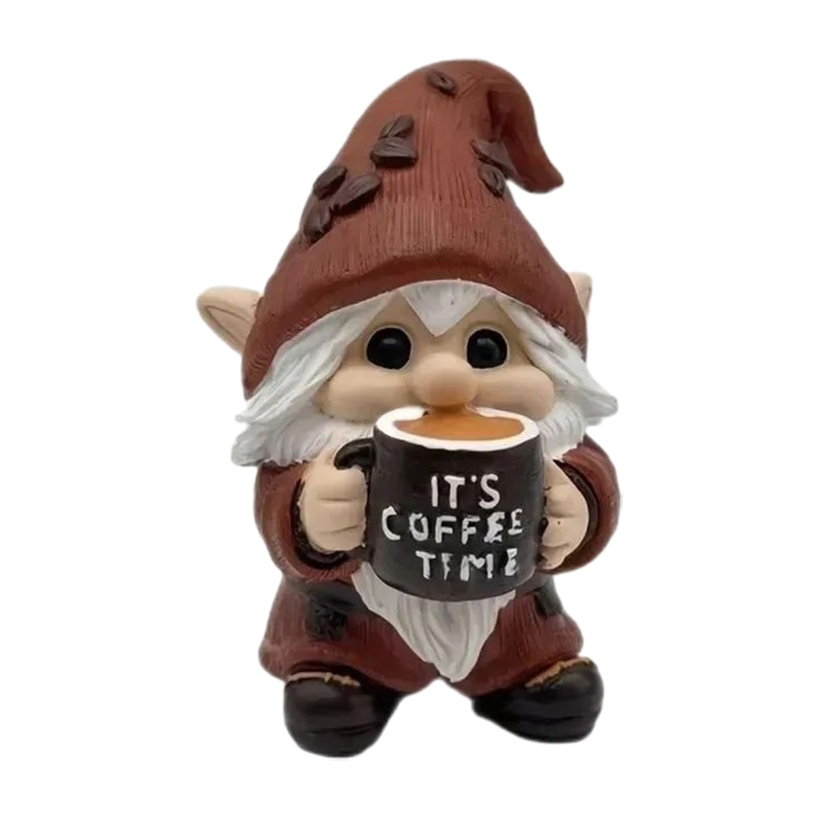 pidodou Handmade Resin Coffee Drinking Gnome Figurine with Coffee Mug, Dwarf Statue Decor