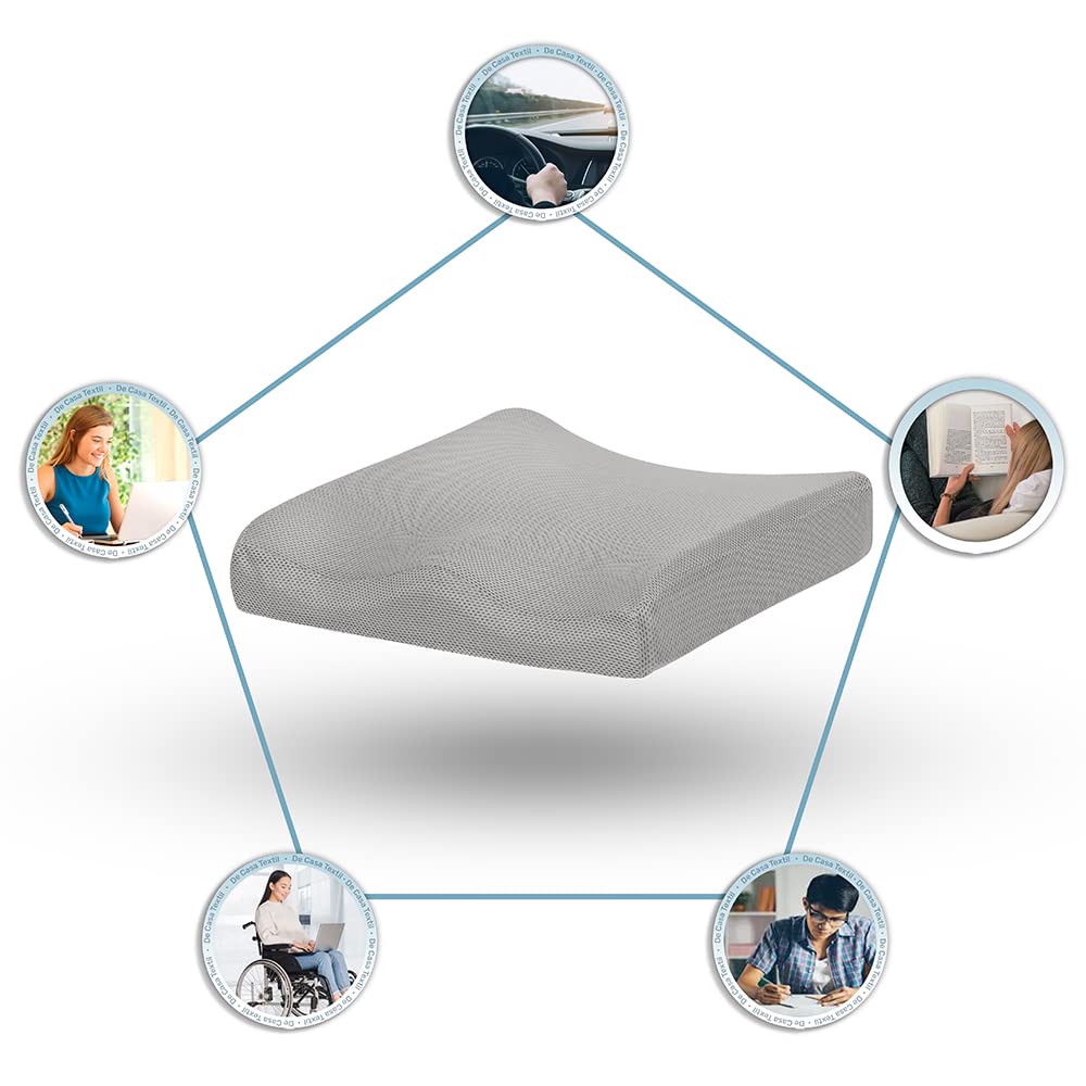 DECASATEXTIL®-Cojín antiescaras de núcleo viscoelástico - Alivia la presión del coxis y previene úlceras por presión en sillas de Ruedas, oficinas y Coches. Diseño ergonómico y Funda Lavable.