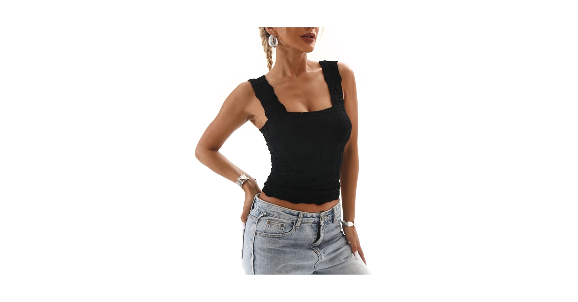 Women's Sleeveless Floral Jacquard Cami Tank Tops Wide
